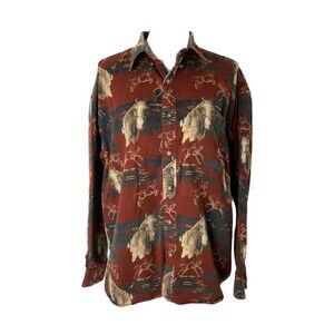 Gallop Western Shirt Men Brown Multicolor Vintage Button-Down Large